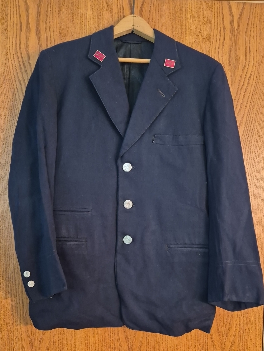 Vtg 1950s Navy Blue Milwaukee Road Railroad Conductor Jacket w/ Insignia Pins